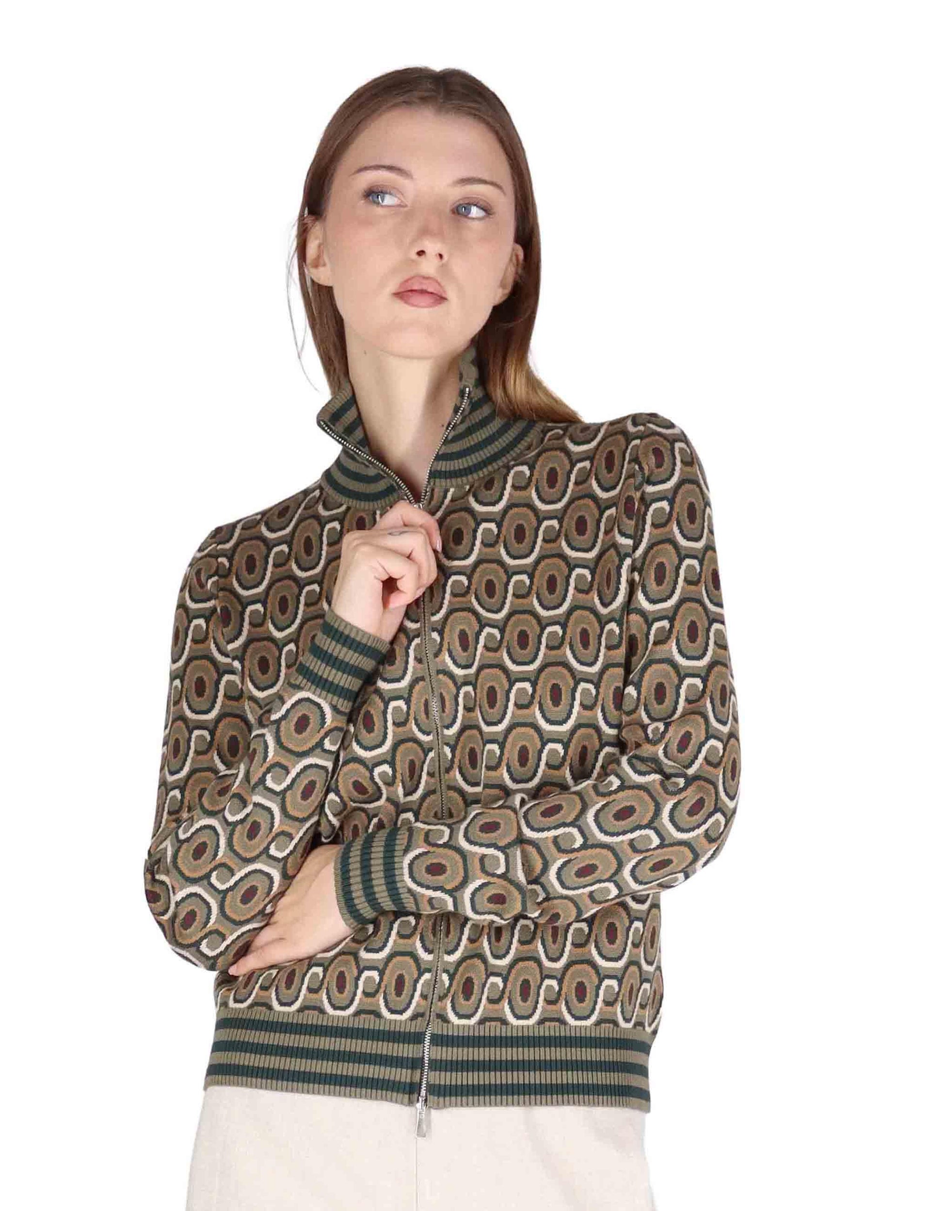 Cardigan donna Rolling Chain in tessuto stampato verde con collo alto JN370378207 D6077 Maliparmi 