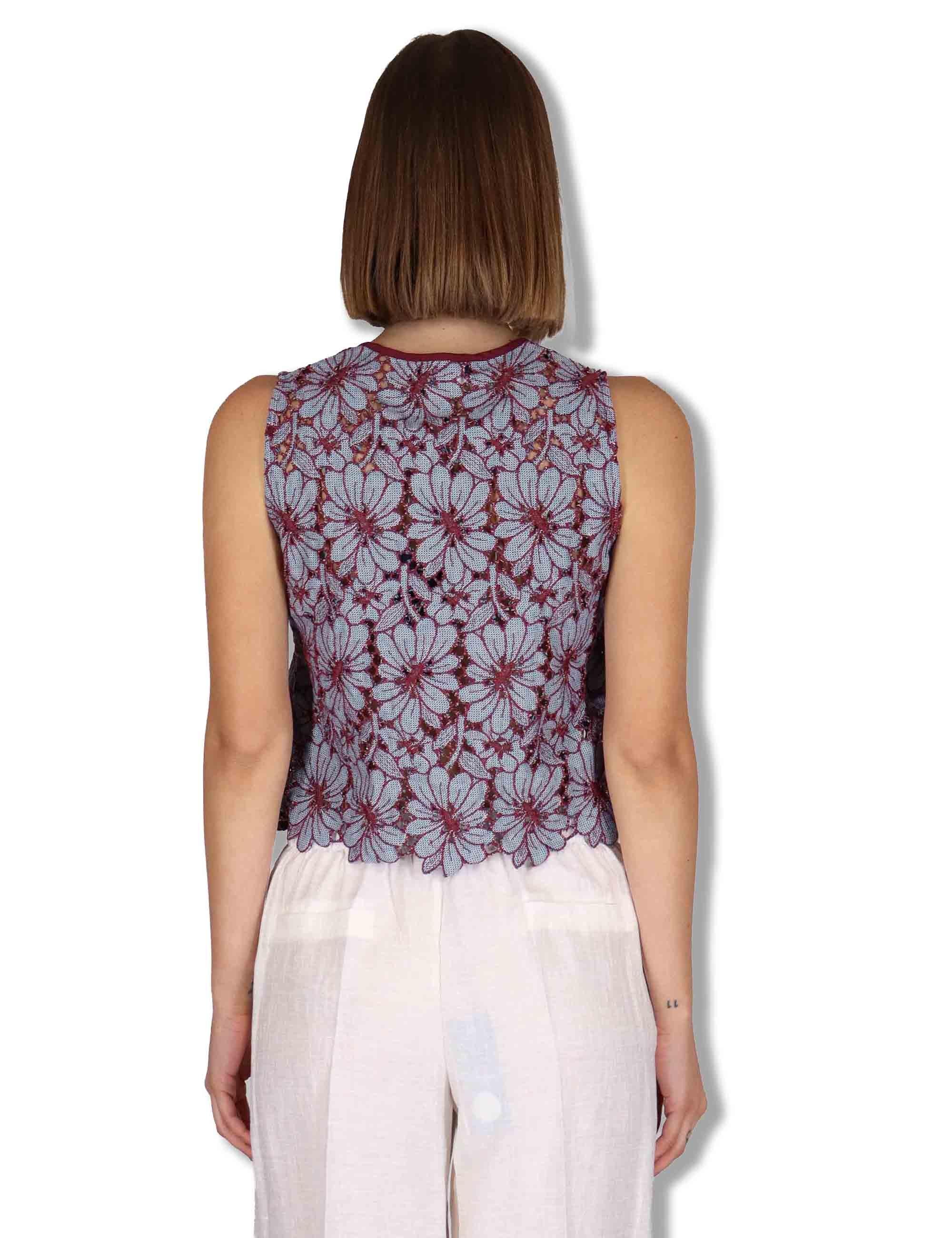 Gilet donna in macrame turchese ricami floreali e nappine JABGI0001-F1504-1251 6005 Justmine 