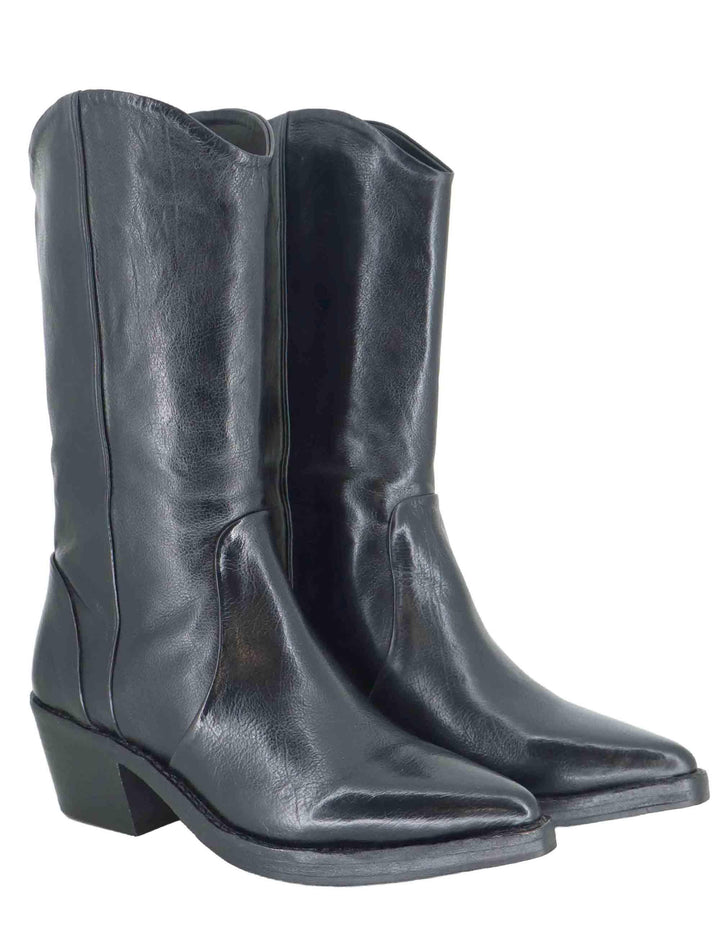 Stivali texani donna in pelle nera con tacco medio 252-21-14 BLACK Zolfo 