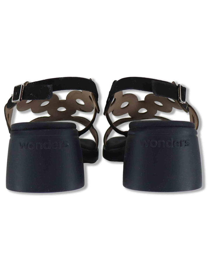 Sandali donna slingback in pelle nera con tacco in gomma ultra soft D-2306 001 Wonders 