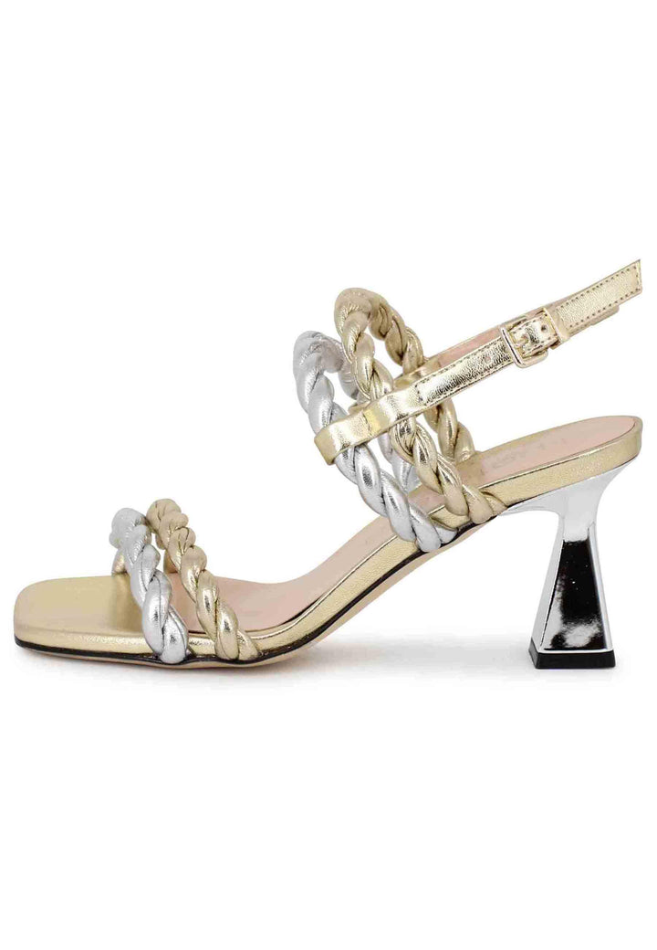 Sandali slingback donna in pelle oro e argento con tacco argento SP7127 600 Spatarella 