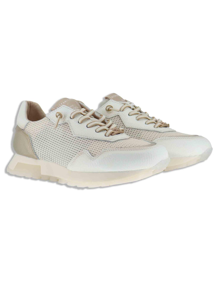 Sneakers donna in pelle e tessuto off white con riporti in pelle platino HV264825 PANNA Hispanitas 