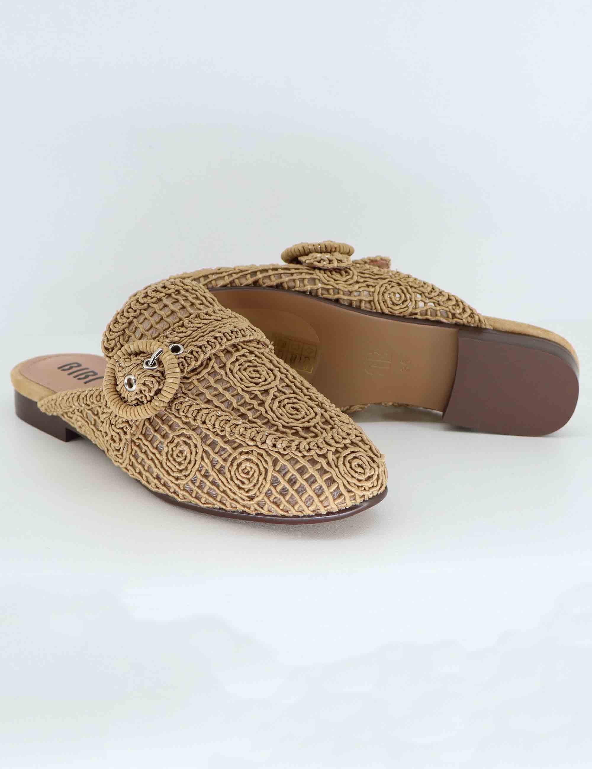 Mule donna Dalila in tessuto macrame naturale tacco basso 649Z61VK 069 Bibi Lou 