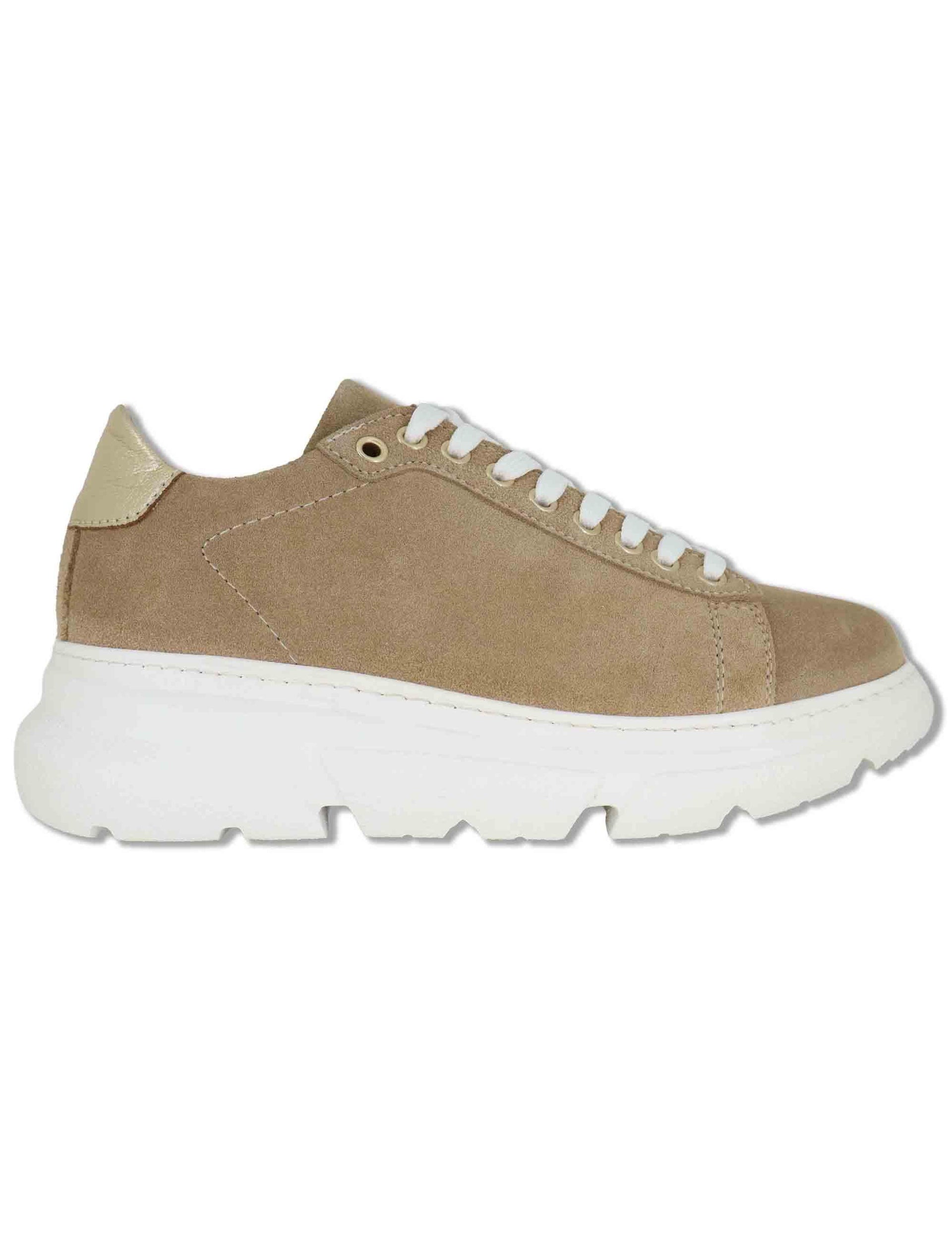 Sneakers donna in camoscio camel con suola running alta in gomma SP60170 015 Spatarella 