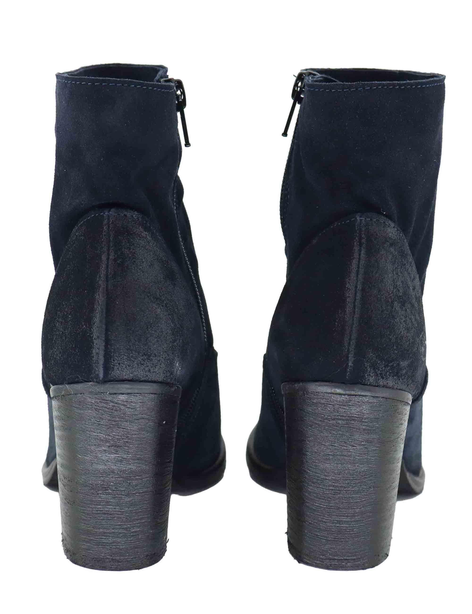 Stivaletti donna in camoscio blu vintage con tacco alto 9754 002 Les Venues 