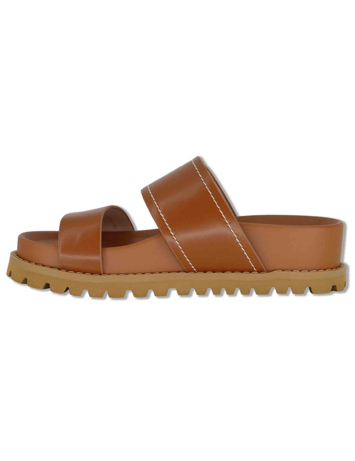 Sandali donna in pelle cuoio con fibbia laterale e fussbett di 4 cm LIVIA 02 SADDLE Liu-Jo 
