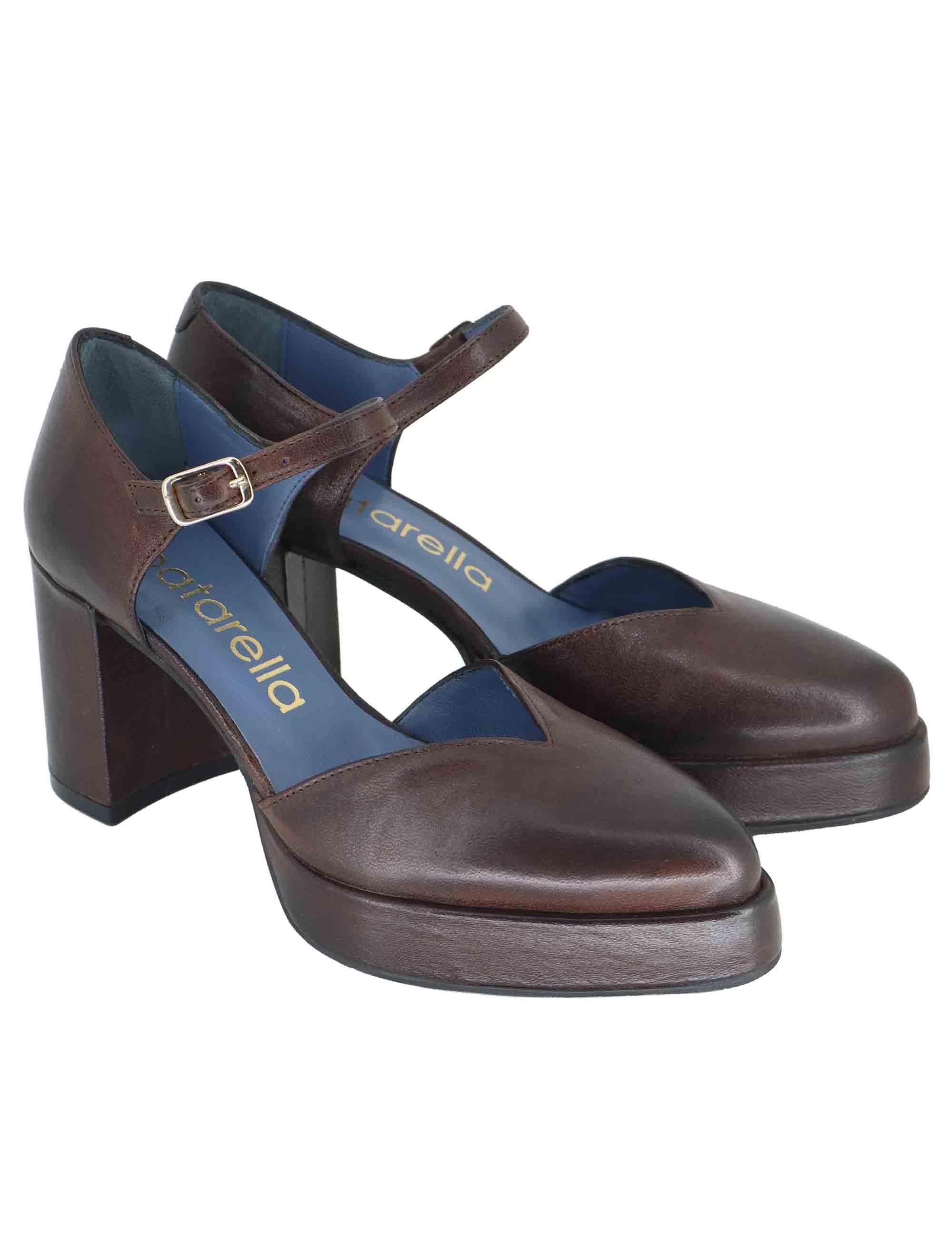 Decollete donna in pelle marrone con tacco alto e plateau SP2346 014 Spatarella 