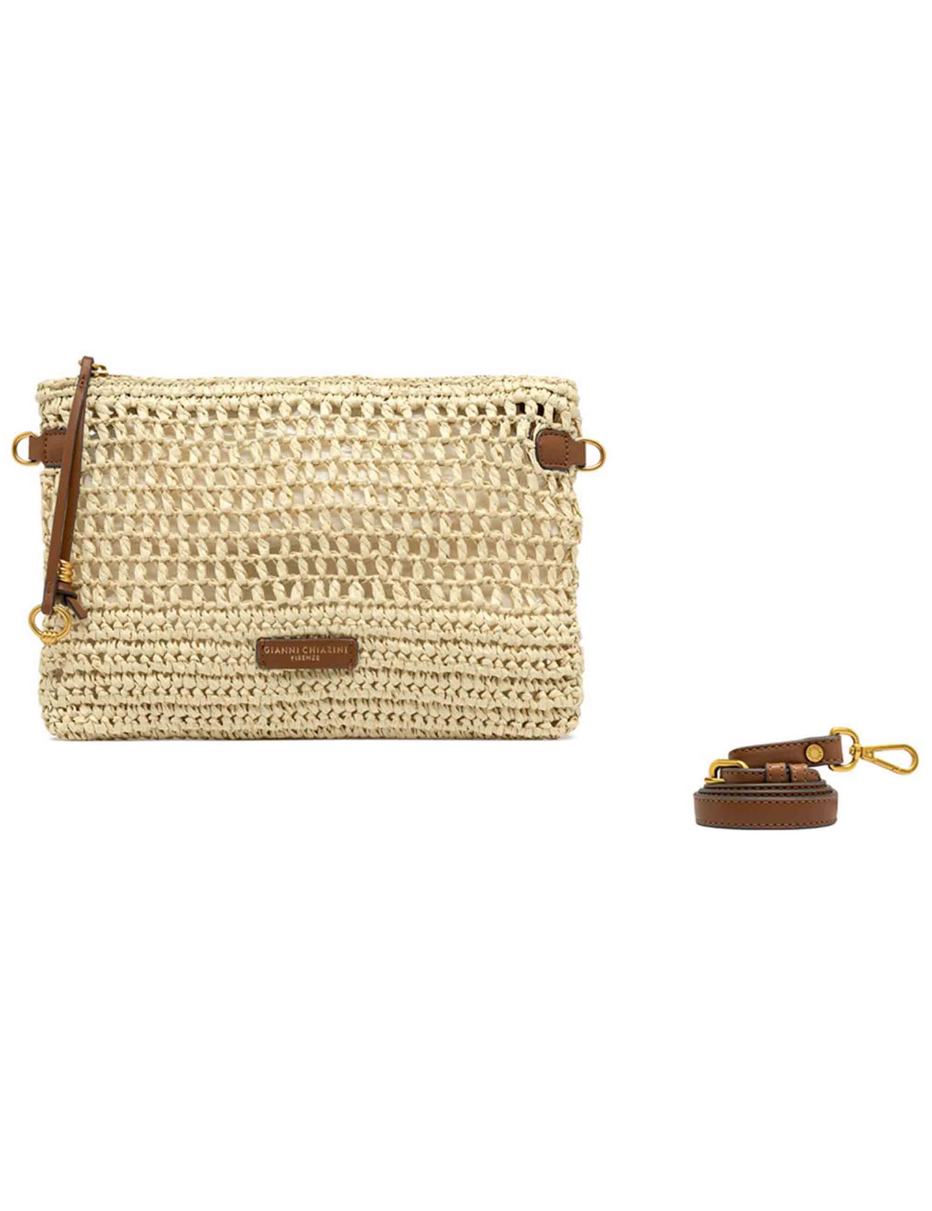 Borse donna Nefeli in rafia naturale con tracolla in pelle in tono removibile BS11950 COMM STR-CRCH 850 Gianni Chiarini 