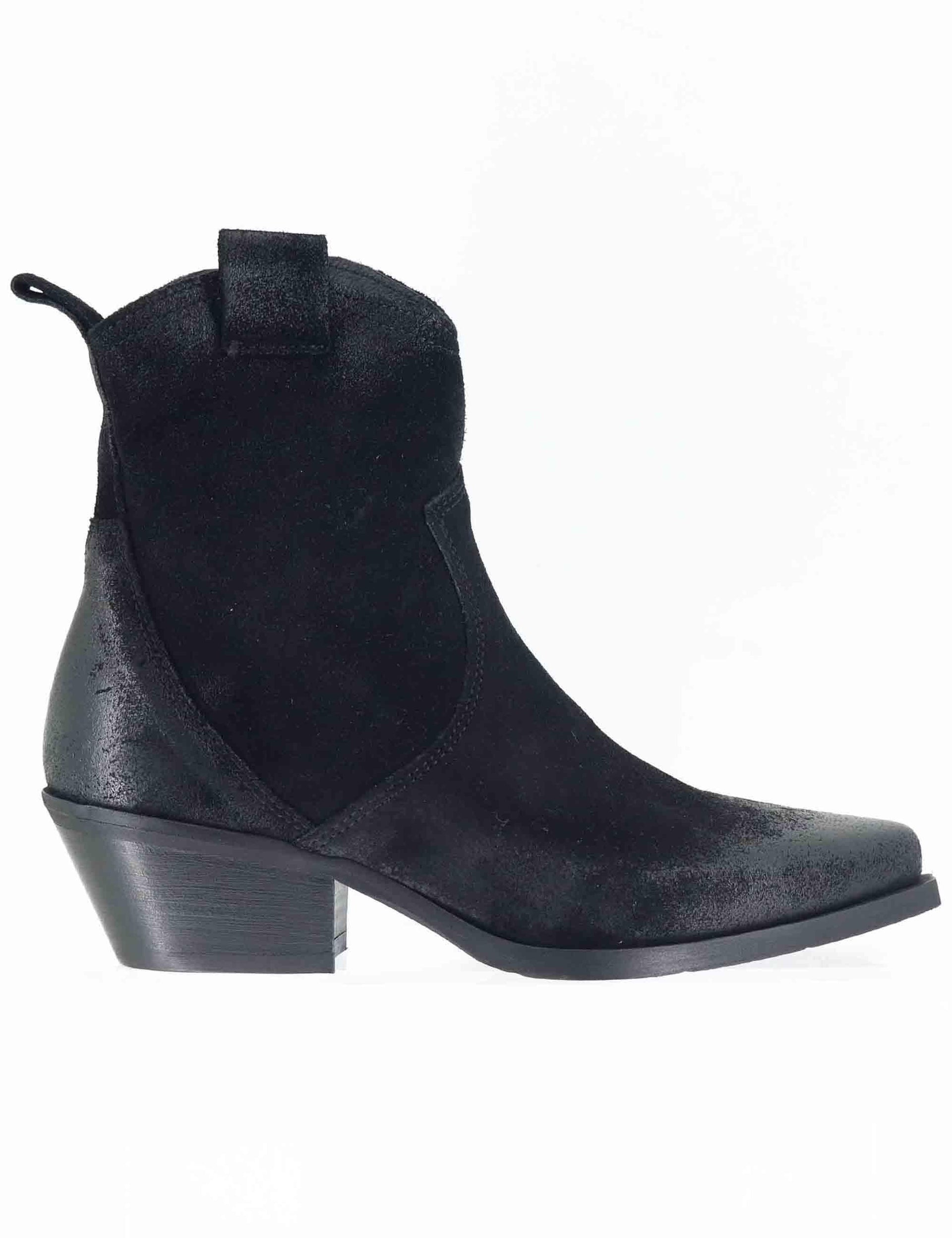 Stivaletti texani donna realizzati in crosta vintage nera e tacco messicano SPDX380 001 Spatarella 