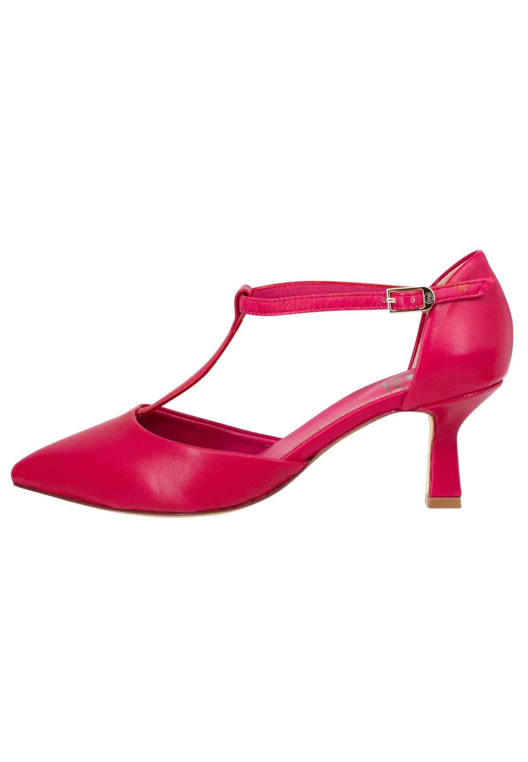 Decollete donna in pelle rossa con cinturino e punta chiusa TG1501 017 L'Arianna 