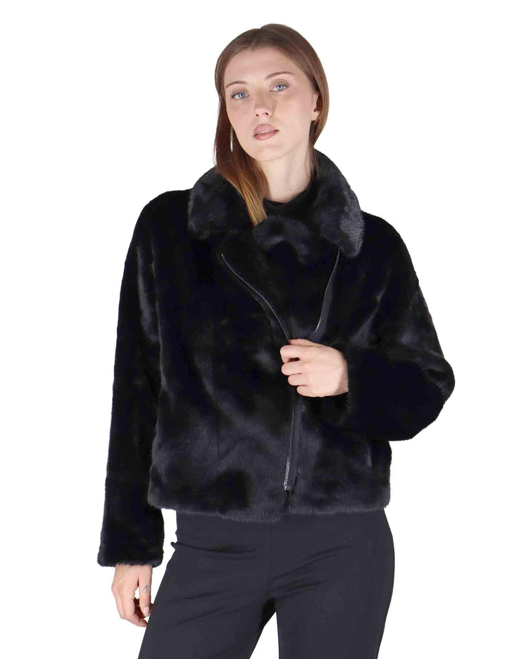 Bomber donna in eco fur nero con zip effetto pelliccia SP25313 BLACK Spatarella 