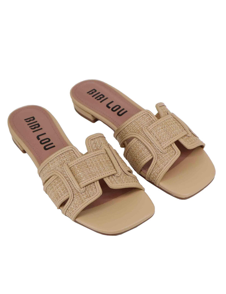 Sandali flat donna Holly in pelle e rafia beige 760Z69VK 030 Bibi Lou 