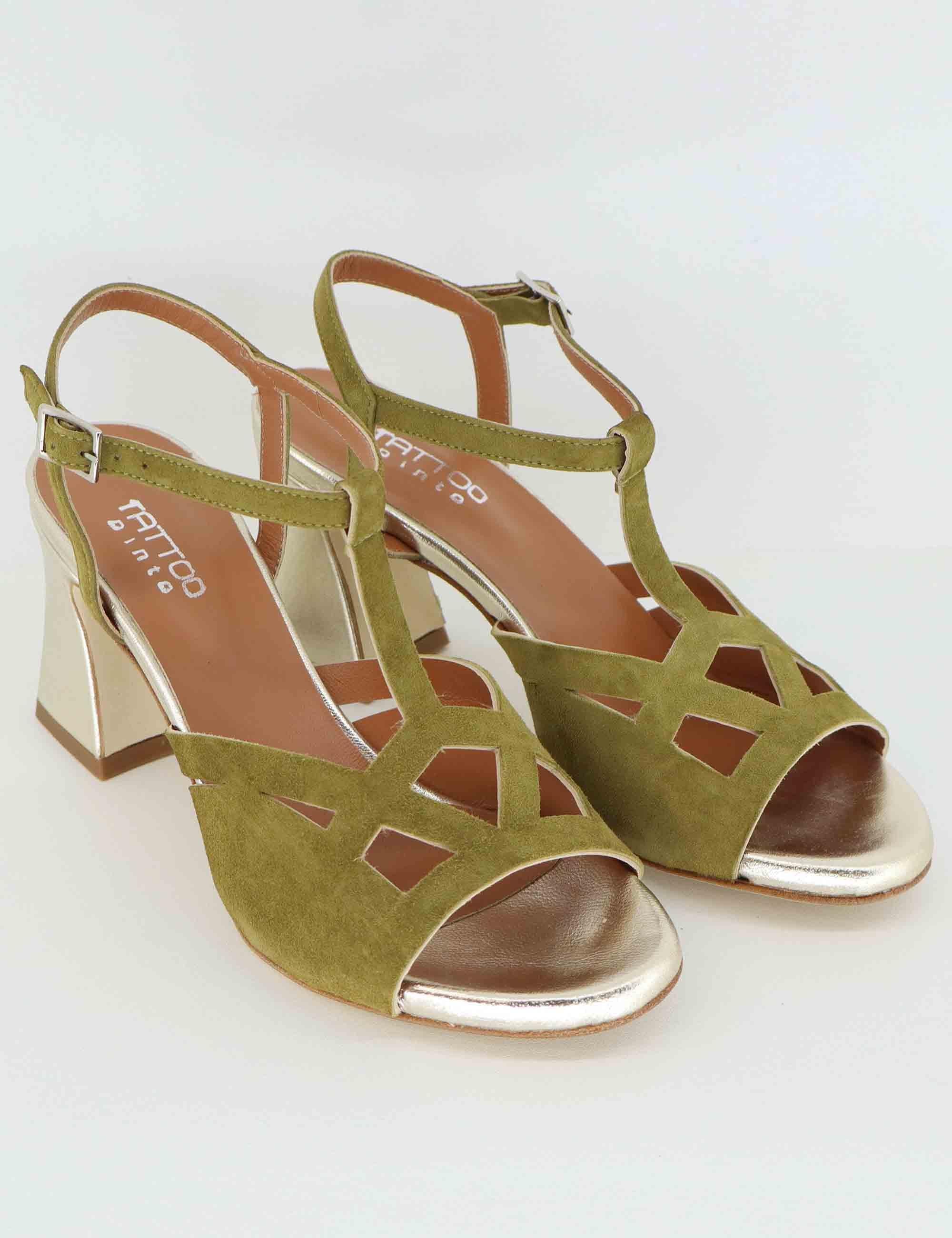 Sandali donna in camoscio verde e pelle laminata 1033 066 Tattoo 