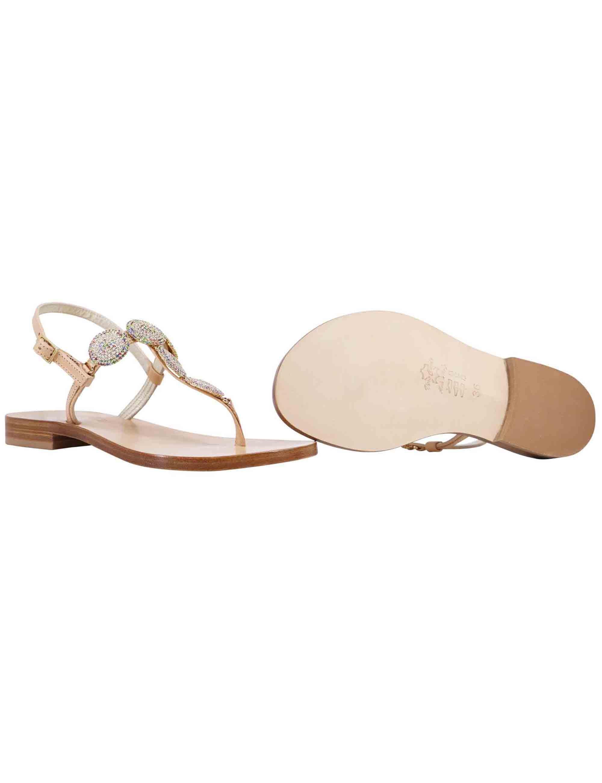 Sandali flat slingback donna in pelle naturale con gioiello e suola in cuoio SPS1056 014 Spatarella 