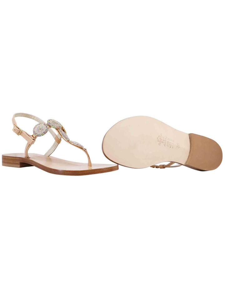 Sandali flat slingback donna in pelle naturale con gioiello e suola in cuoio SPS1056 014 Spatarella 