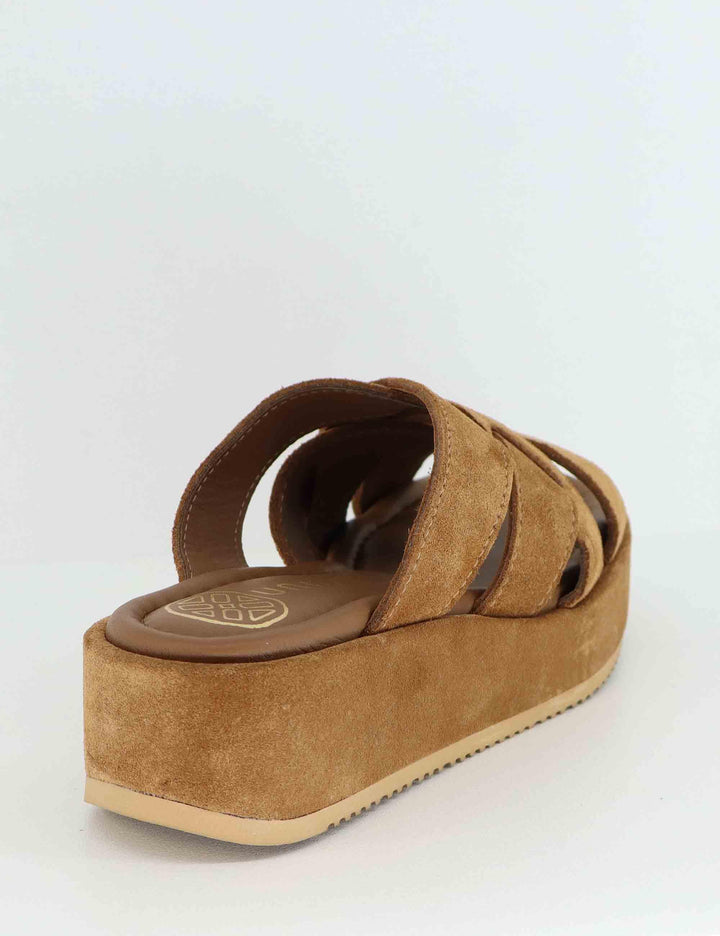 Sandali donna in camoscio cuoio con zeppa bassa KATOU BS_CUOIO Unisa 