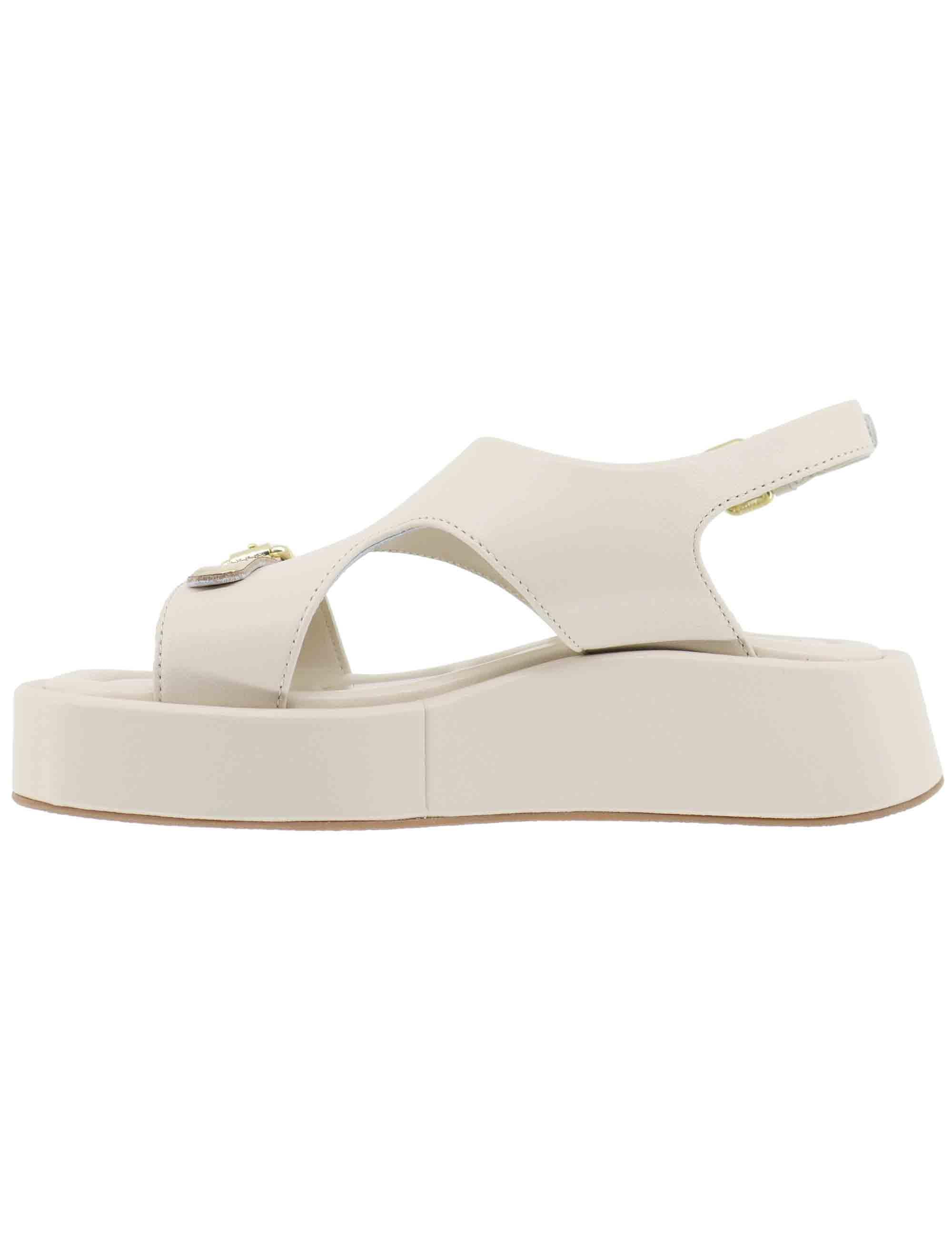 Sandali donna in pelle off white con zeppa bassa EB1504X 100W Elvio Zanon 