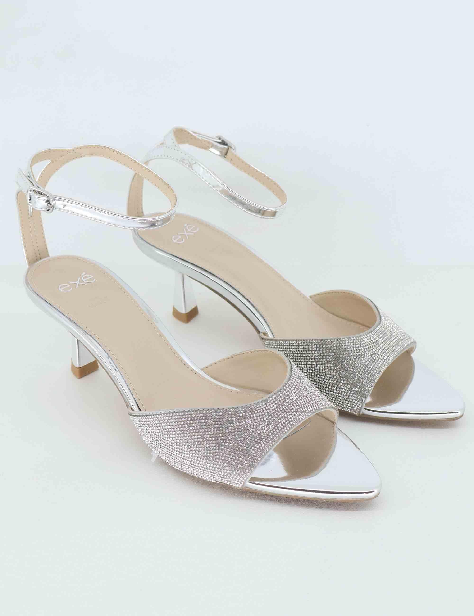 Sandali donna in strass argento con cinturino e tacco gioiello U4700035358E 731-22 Exe 