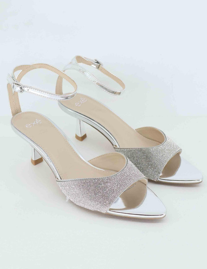 Sandali donna in strass argento con cinturino e tacco gioiello U4700035358E 731-22 Exe 