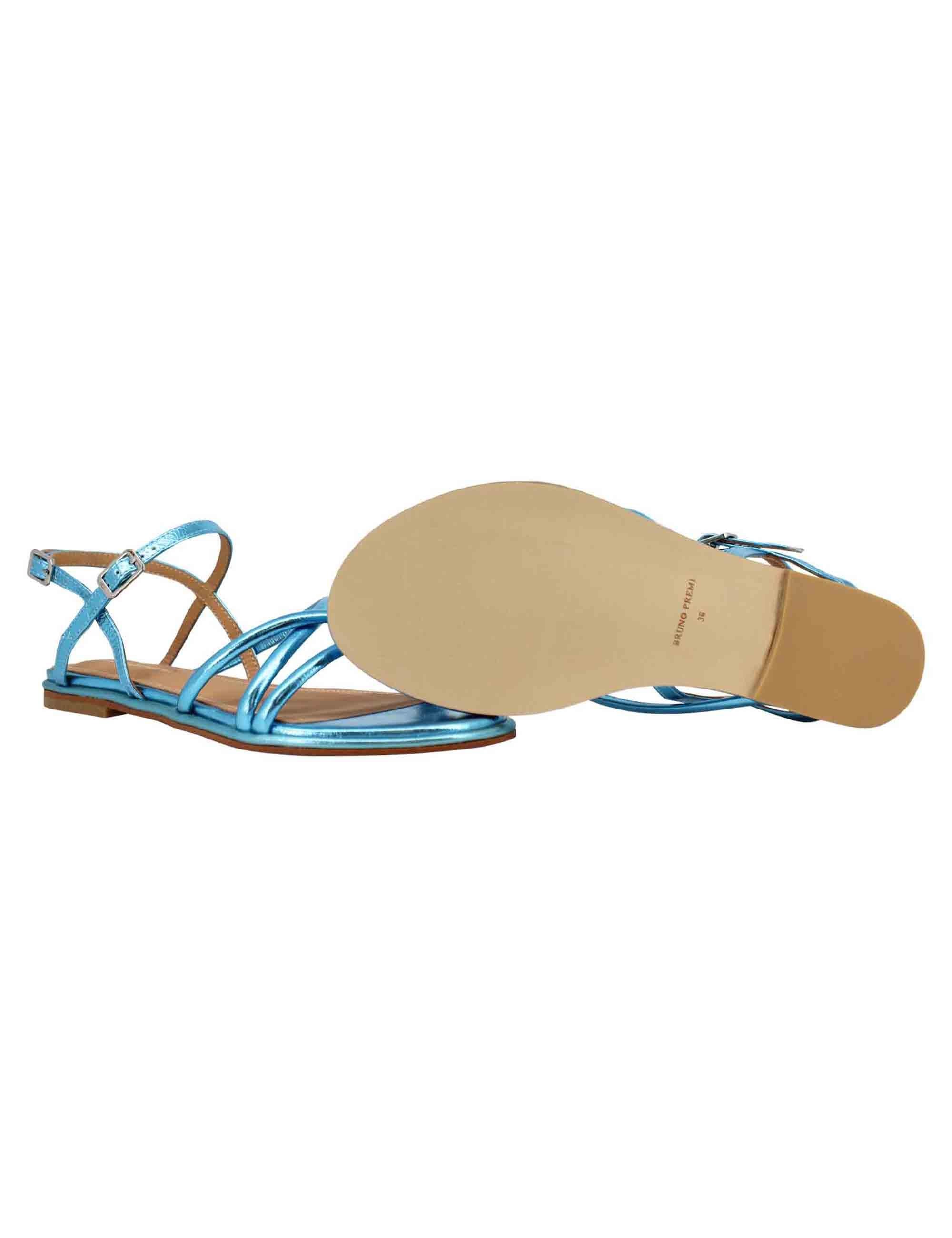 Sandali flat slingback donna in pelle laminata turchese BH1101X 028 Bruno Premi 