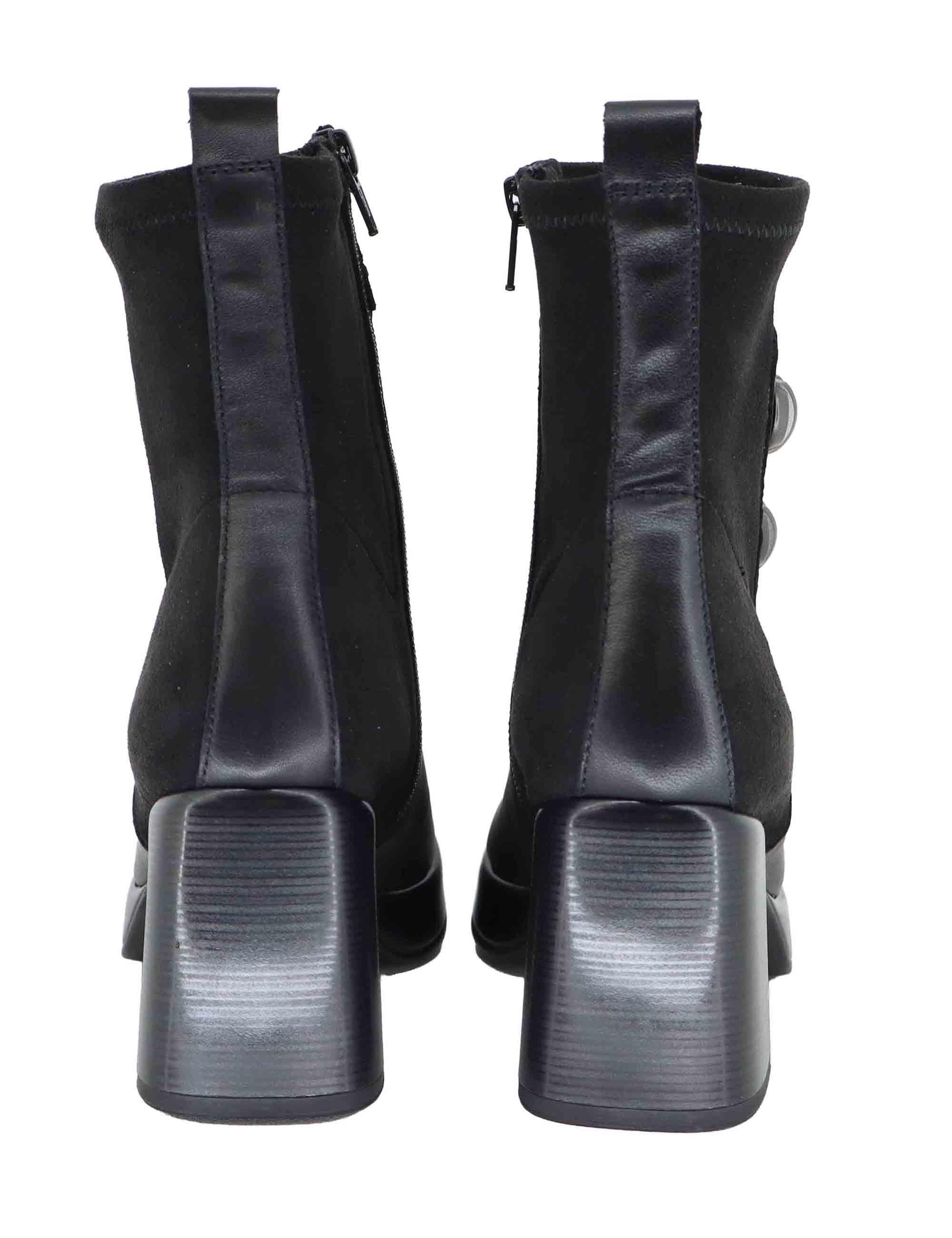 Stivaletti donna in pelle nera con tacco alto e plateau HI254228 C004 Hispanitas 