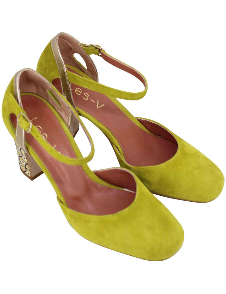 Decollete donna in camoscio verde con tacco alto e cinturino alla caviglia 3305 005 Les Venues 