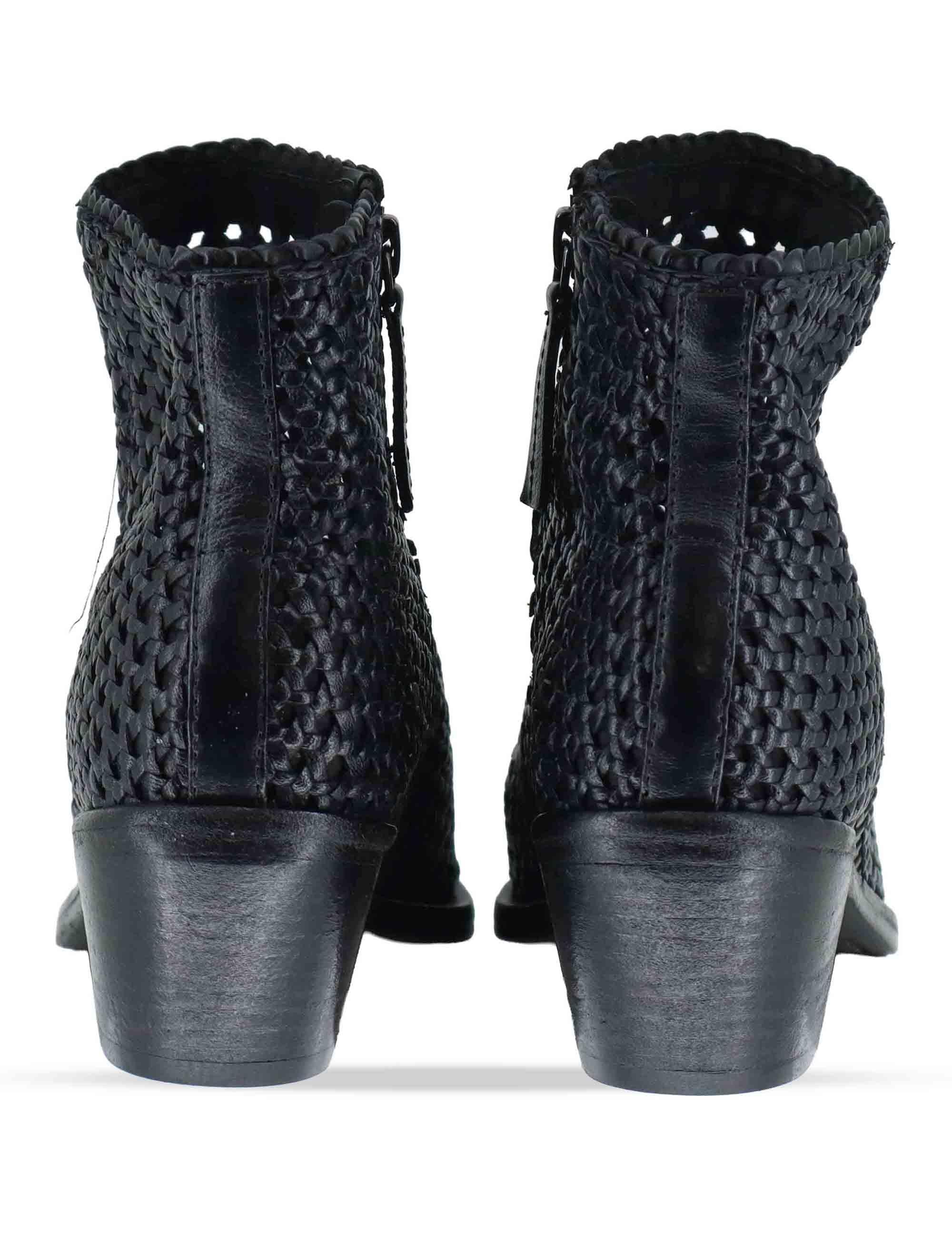 Stivaletti donna in pelle intrecciata nera con tacco messicano 261-303-19 BLACK Zolfo 