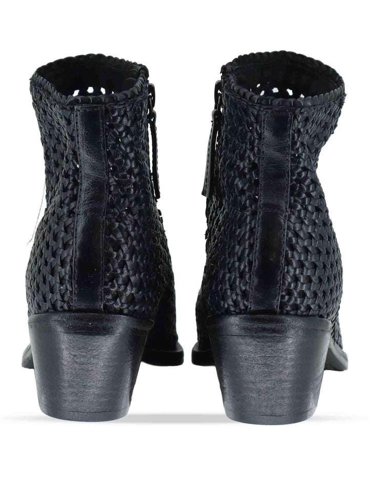 Stivaletti donna in pelle intrecciata nera con tacco messicano 261-303-19 BLACK Zolfo 