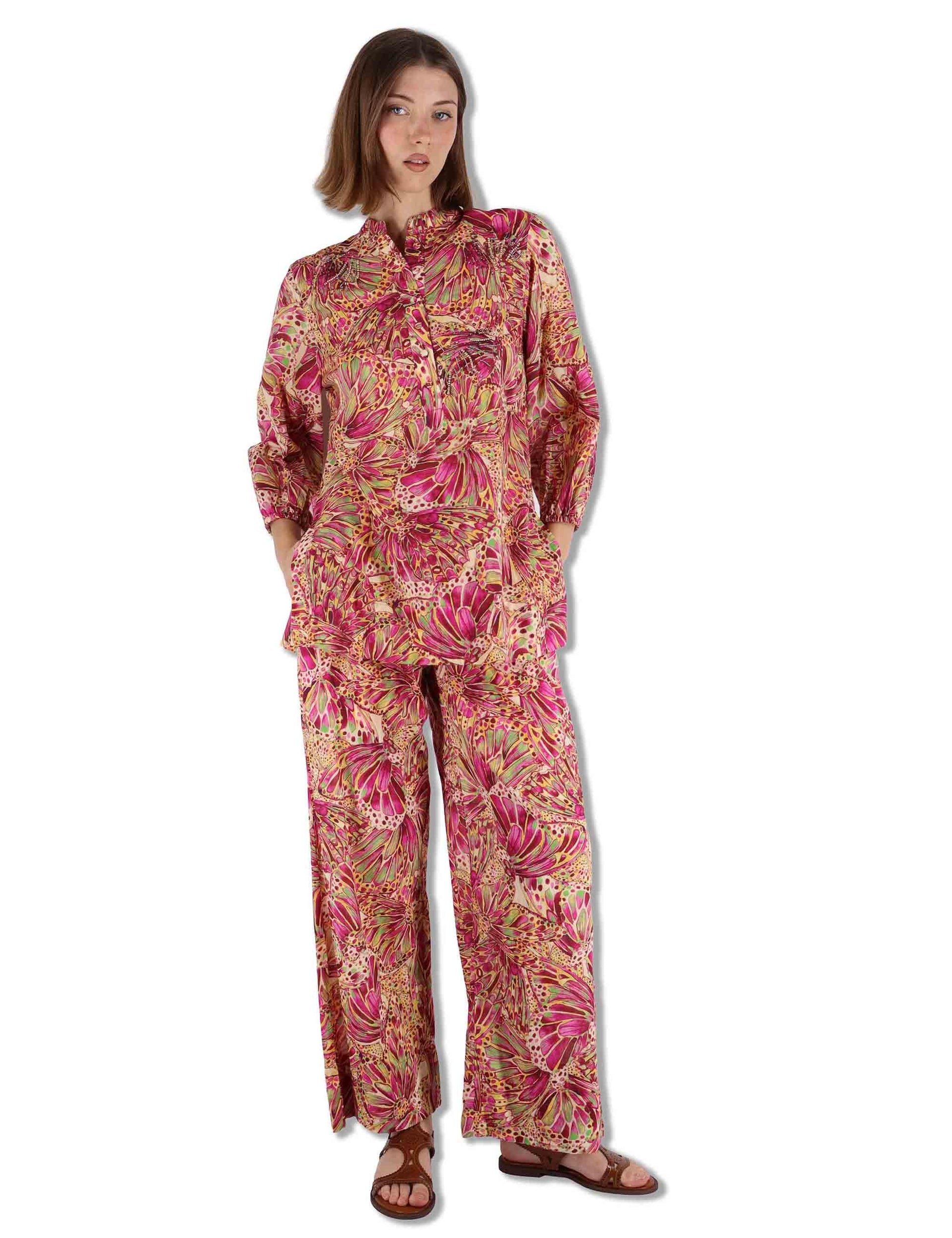 Camicie donna Sweet Butterfly in cotone stampato rosso maniche 3/4 JM557415217 B7008 Maliparmi 