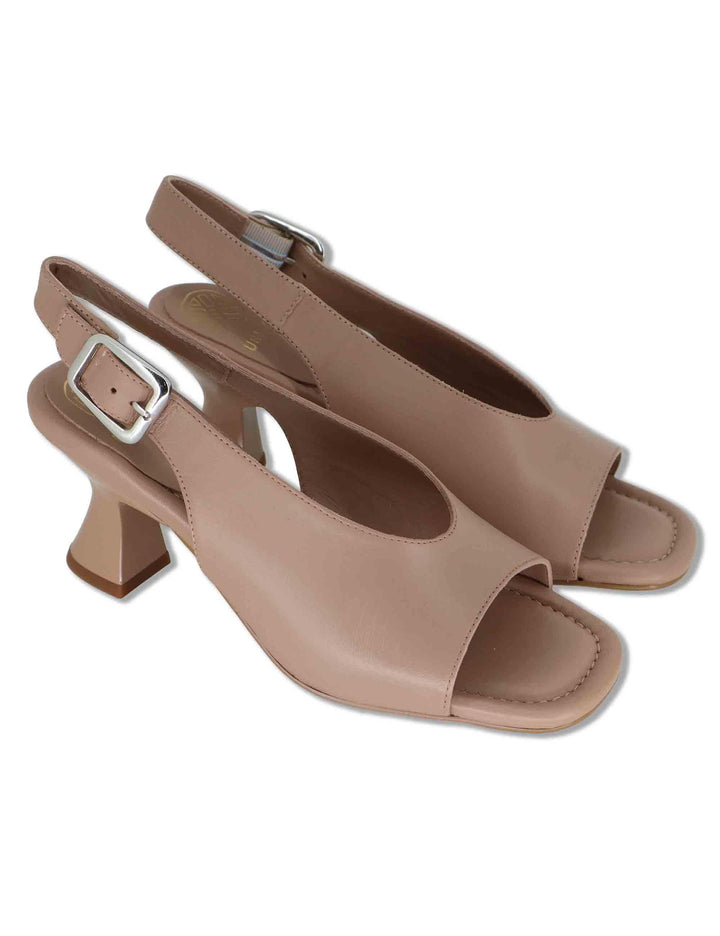 Sandali slingback donna in pelle cipria con tacco alto e punta quadra MIJAS NTO PRALINE Unisa 