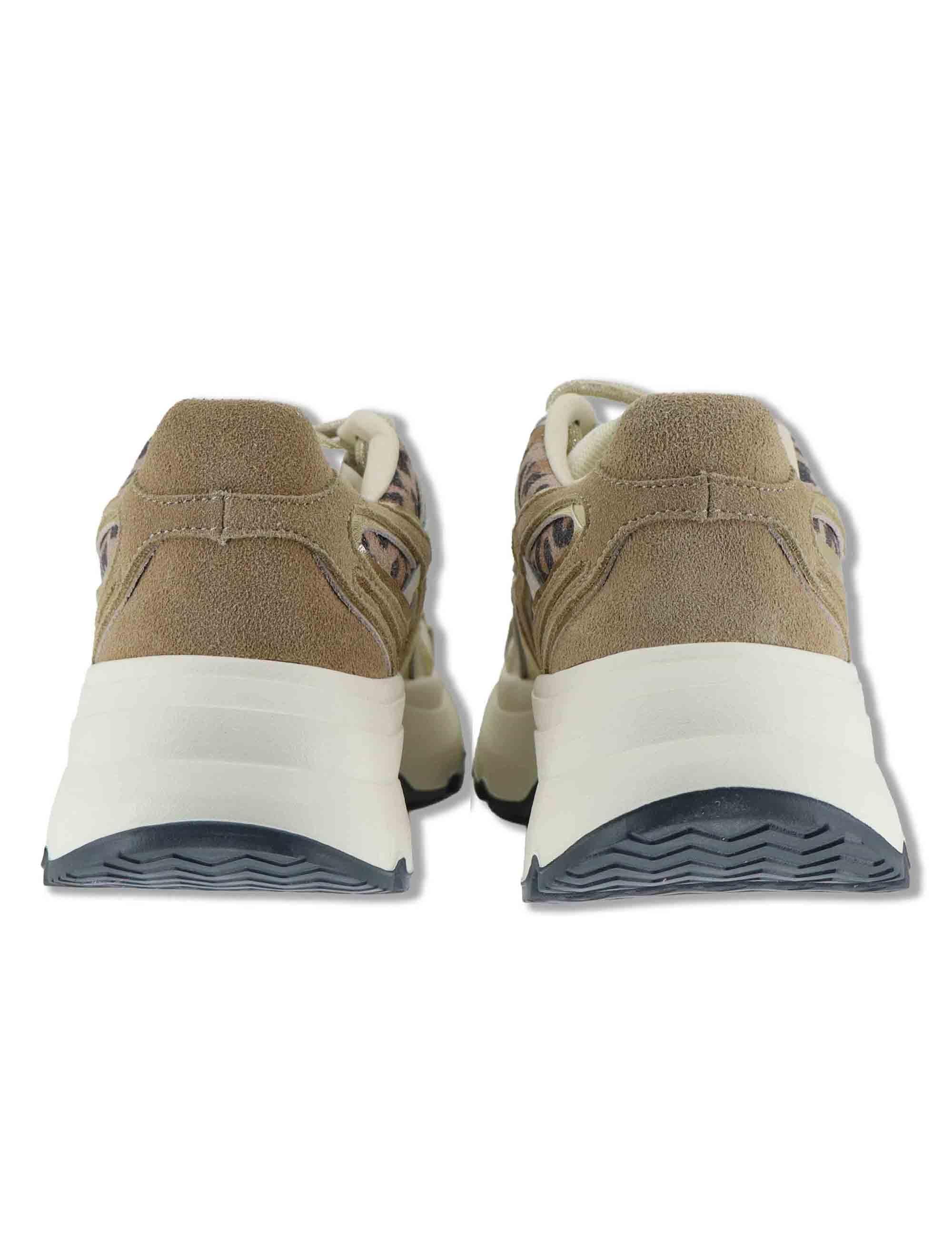 Sneakers donna Chunky in pelle e tessuto coff white on inserti a contrasto DALIA 12 Gio + 