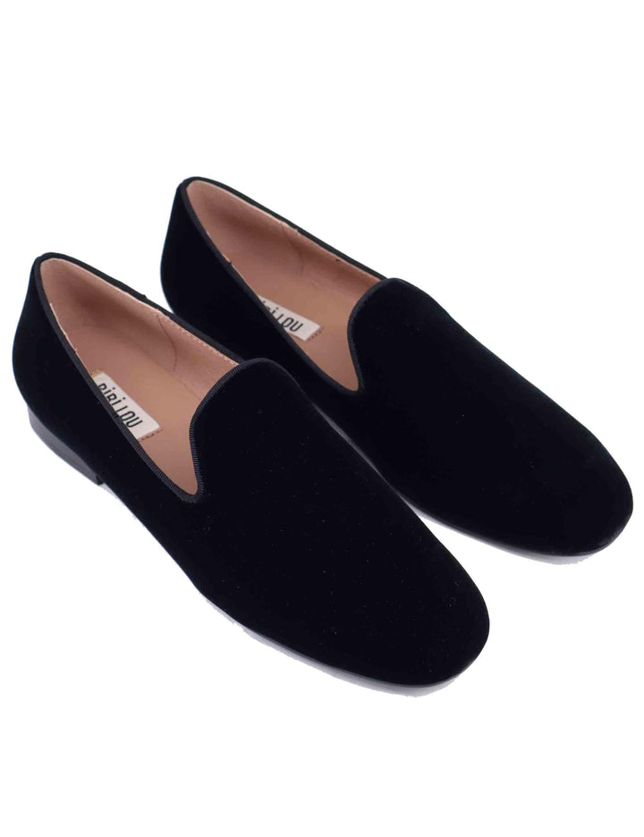 Mocassini donna in velluto nero tacco basso 661Z70VK 03 Bibi Lou 