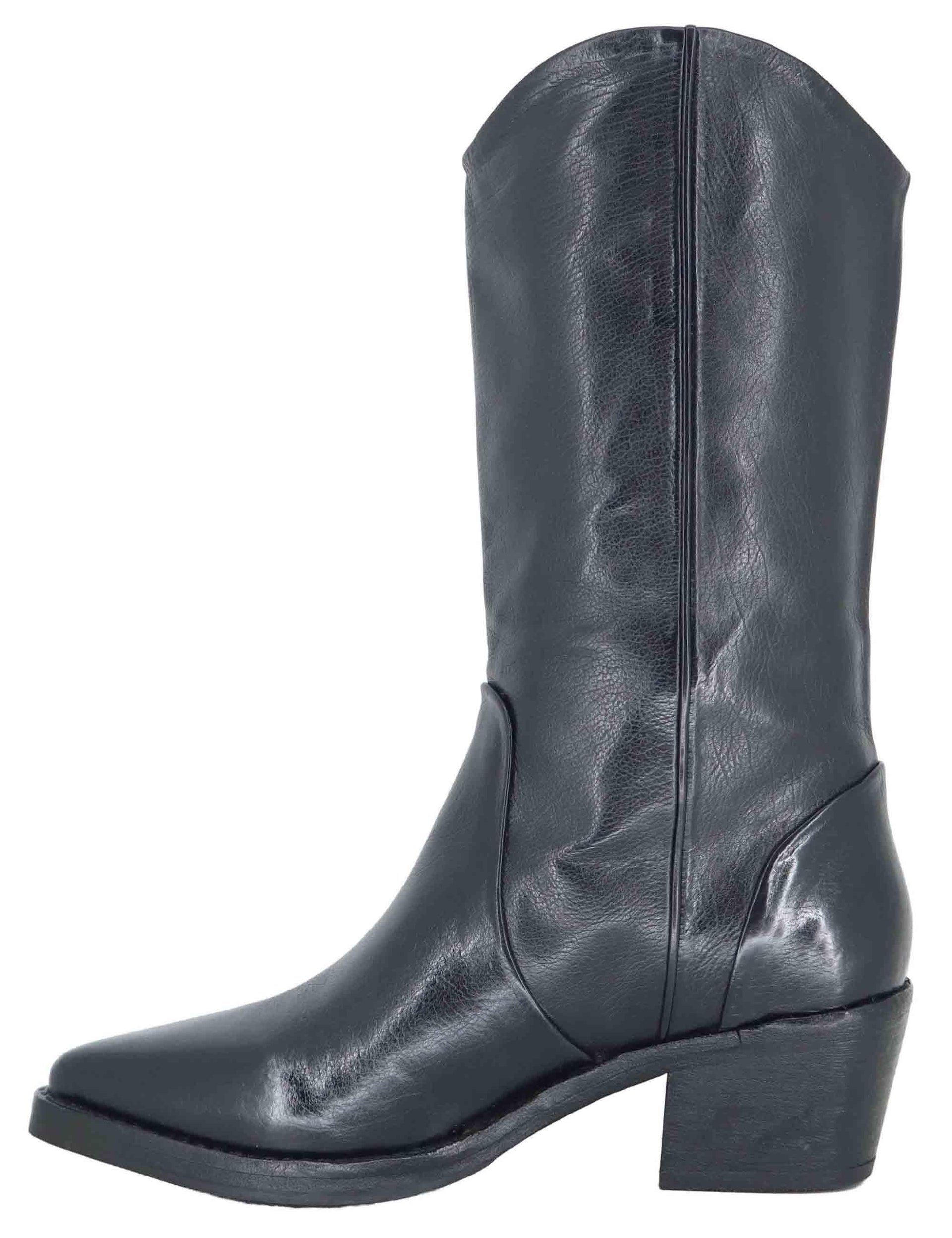 Stivali texani donna in pelle nera con tacco medio 252-21-14 BLACK Zolfo 