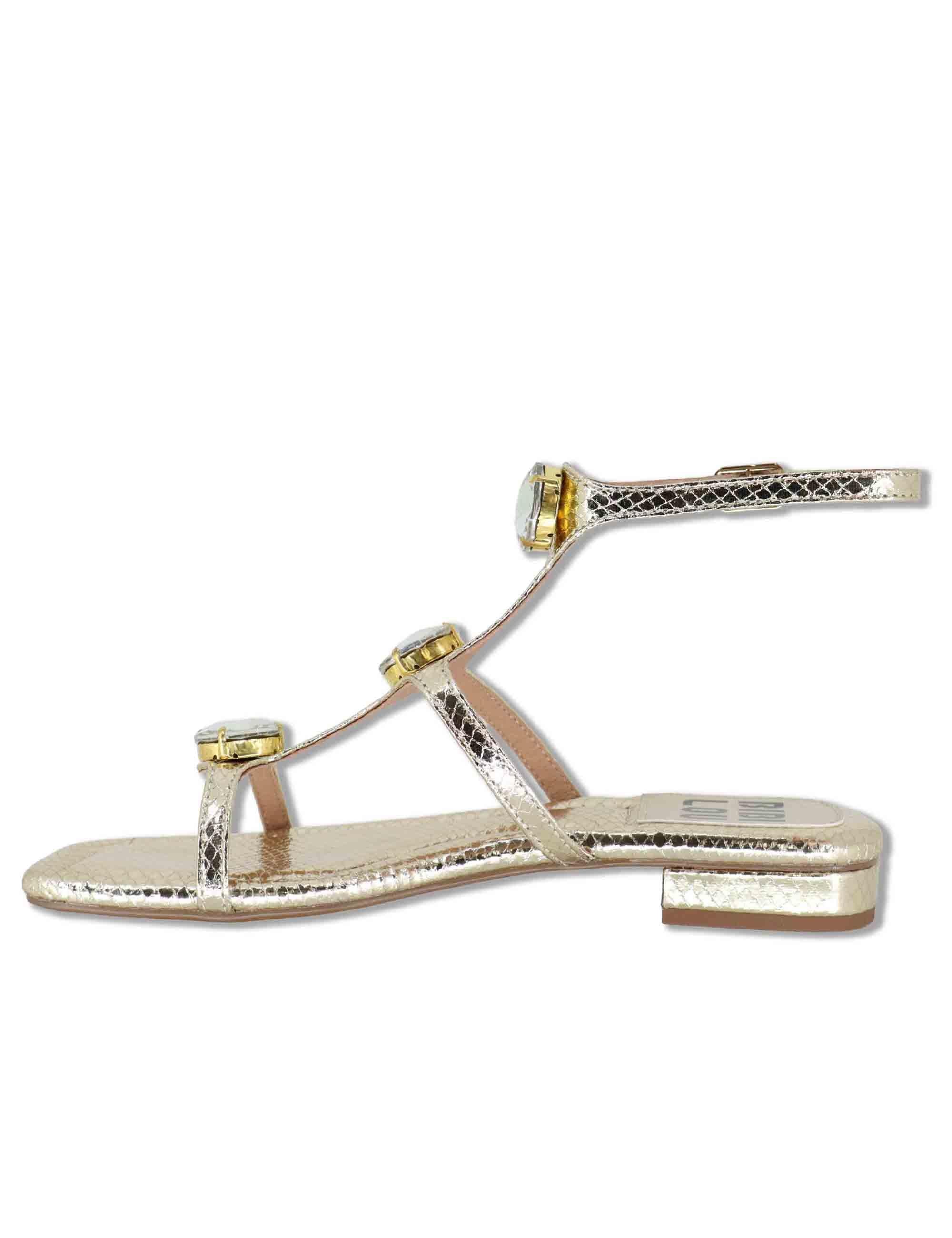 Sandali flat donna in pelle oro con borchie e cinturini alla schiava Robin 952Z80HG 04-ORO Bibi Lou 