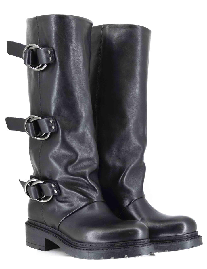 Stivali anfibi donna in pelle nera con fibbie laterali SPMA2460 001 Spatarella 