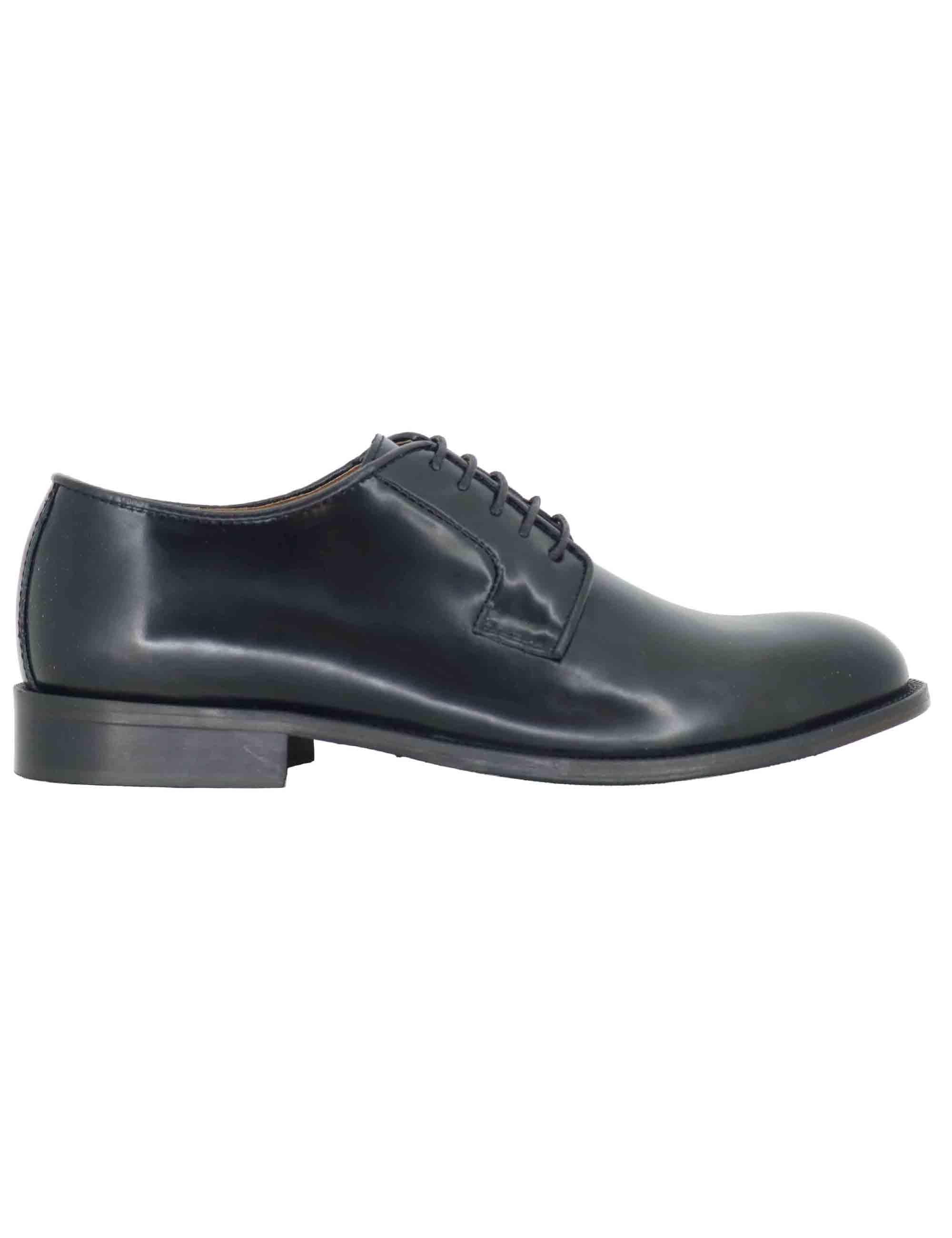 Stringate uomo in pelle nera con suola in cuoio e gomma cucita SPDU603 001 Spatarella 