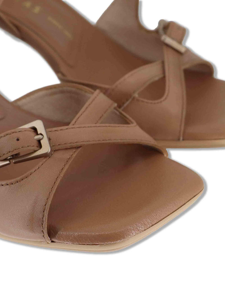 Sandali donna in pelle taupe con cinturini regolabili e tacco medio HV264814 ALMOND Hispanitas 