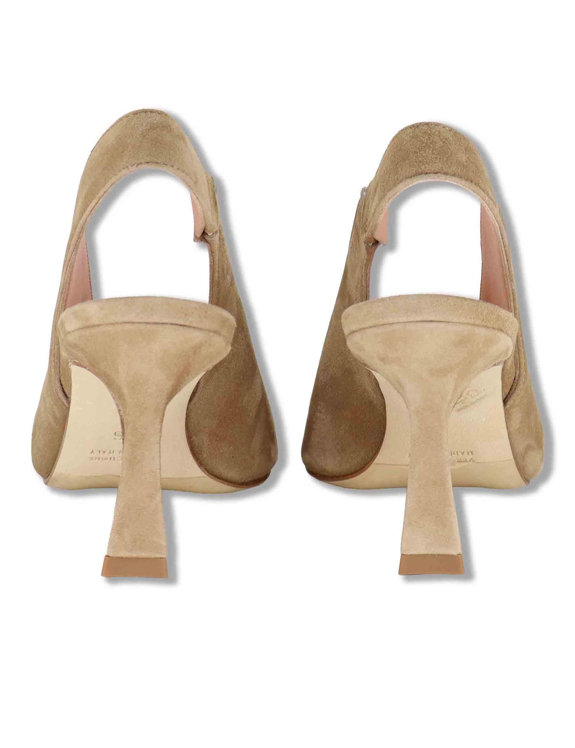 Sandali slingback donna in camoscio beige tacco alto SP2500 014 Spatarella 