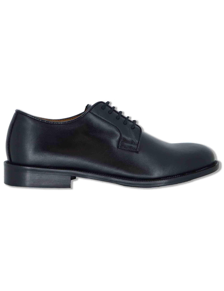 Stringate uomo in pelle nera con suola in cuoio e gomma cucita SPDU603 001 Spatarella 