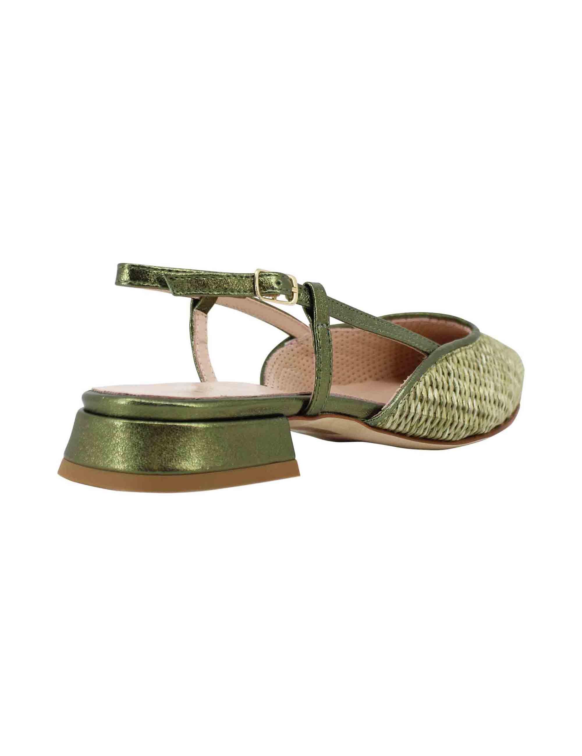 Decollete slingback donna in rafia verde con riporti in pelle verde e tacco basso SPX1416P 005 Spatarella 