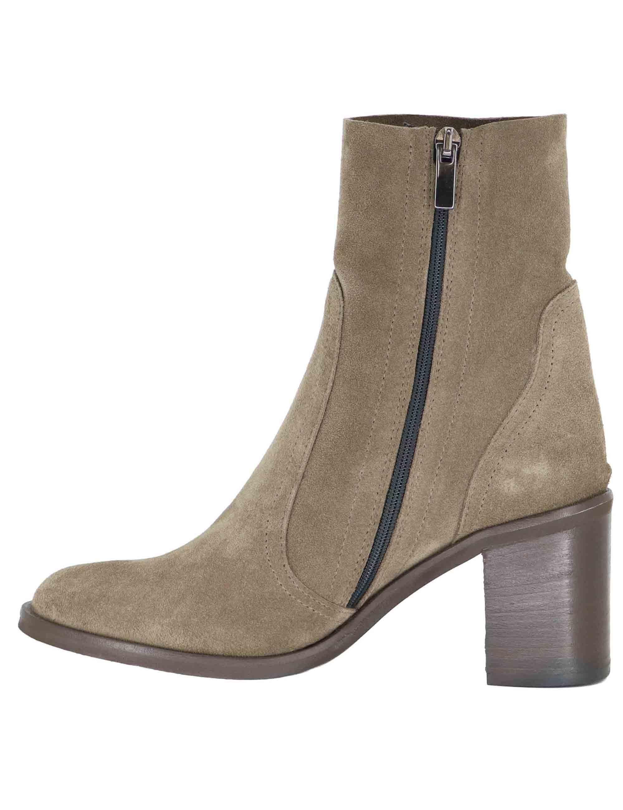 Stivaletti donna in camoscio taupe con tacco alto in cuoio AVI 3 039 Tattoo 