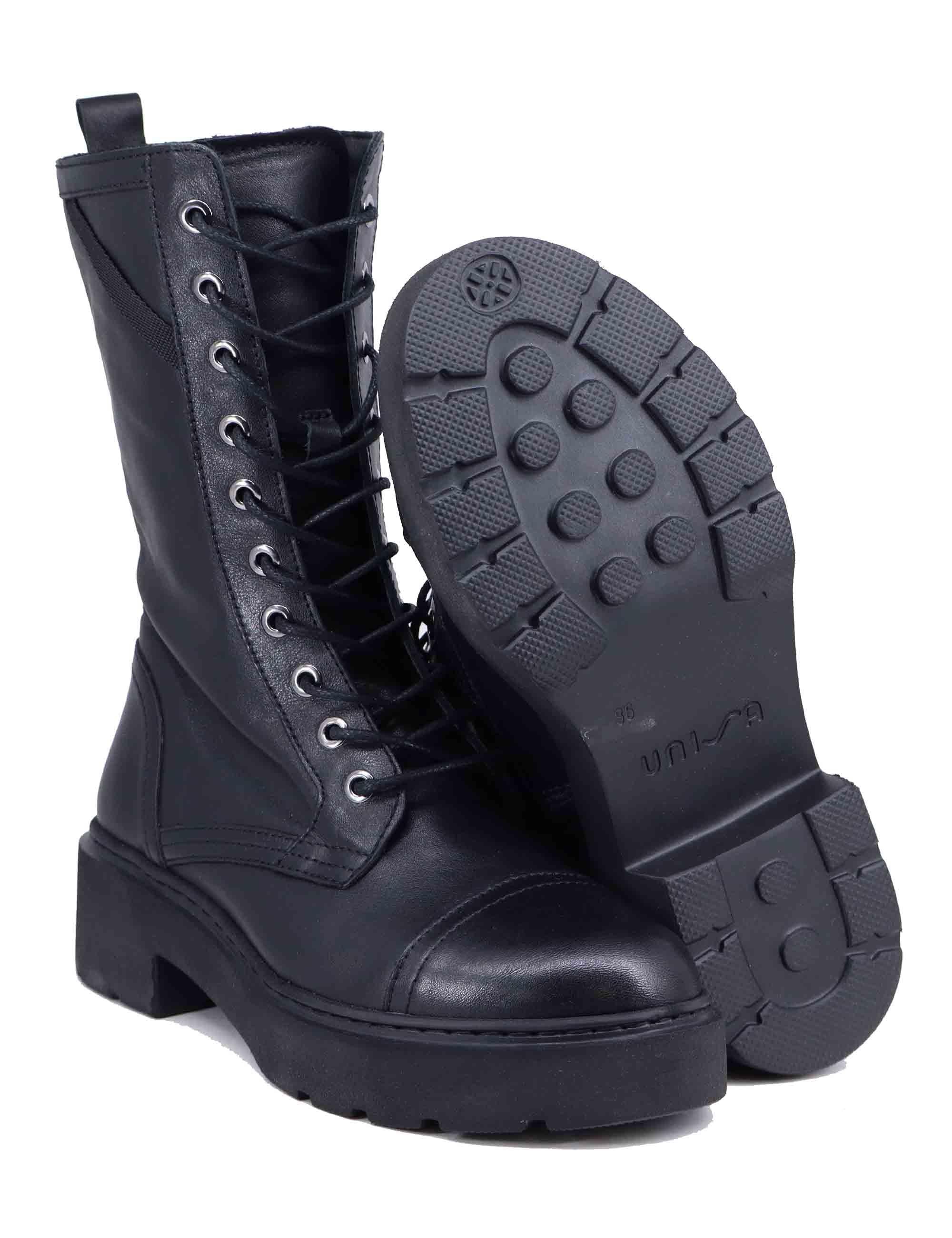 Anfibi stringati donna in pelle nera con suola carrarmato JORDAO STT BLACK Unisa 