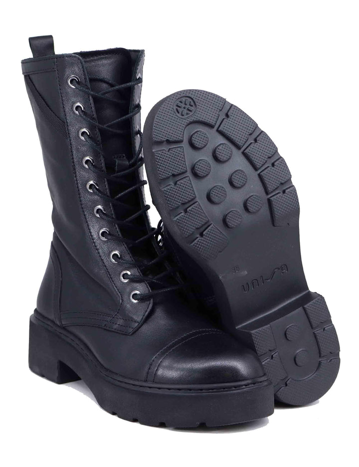 Anfibi stringati donna in pelle nera con suola carrarmato JORDAO STT BLACK Unisa 