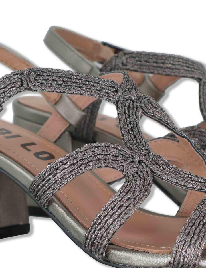 Sandali slingback donna in pelle e tessuto grigio con tacco alto Meli 876Z94HG 09-PLOMO Bibi Lou 