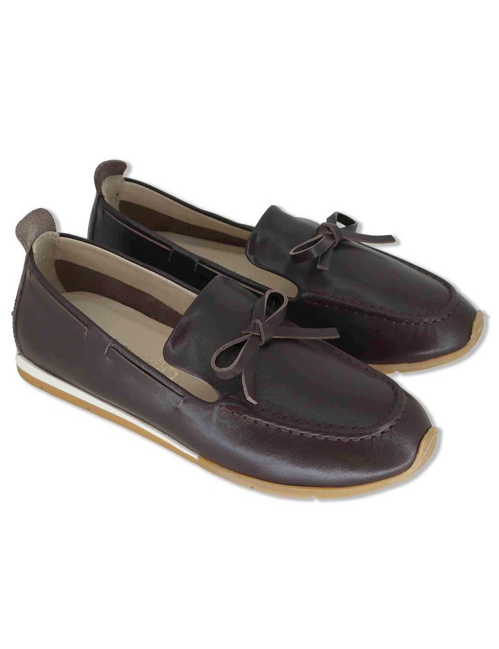 Mocassini donna in pelle marrone con fiocchetti e suola bassa in gomma SP60109 014 Spatarella 