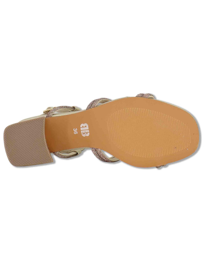 Sandali donna in pelle oro con strass e tacco medio Quail 958Z00HG 04-ORO Bibi Lou 