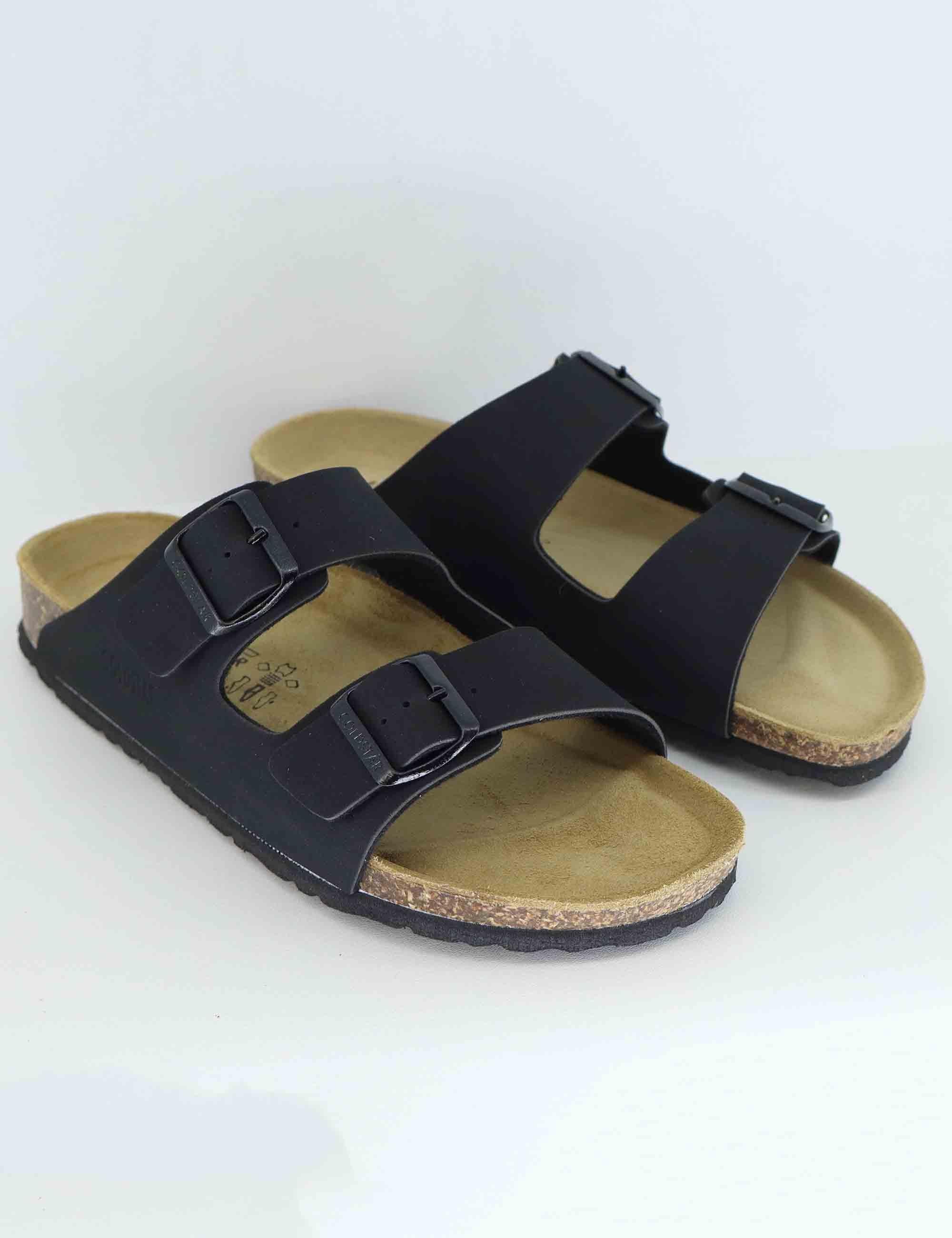 Sandali uomo in pelle nera con doppia fibbia GS823 001 Gold Star 