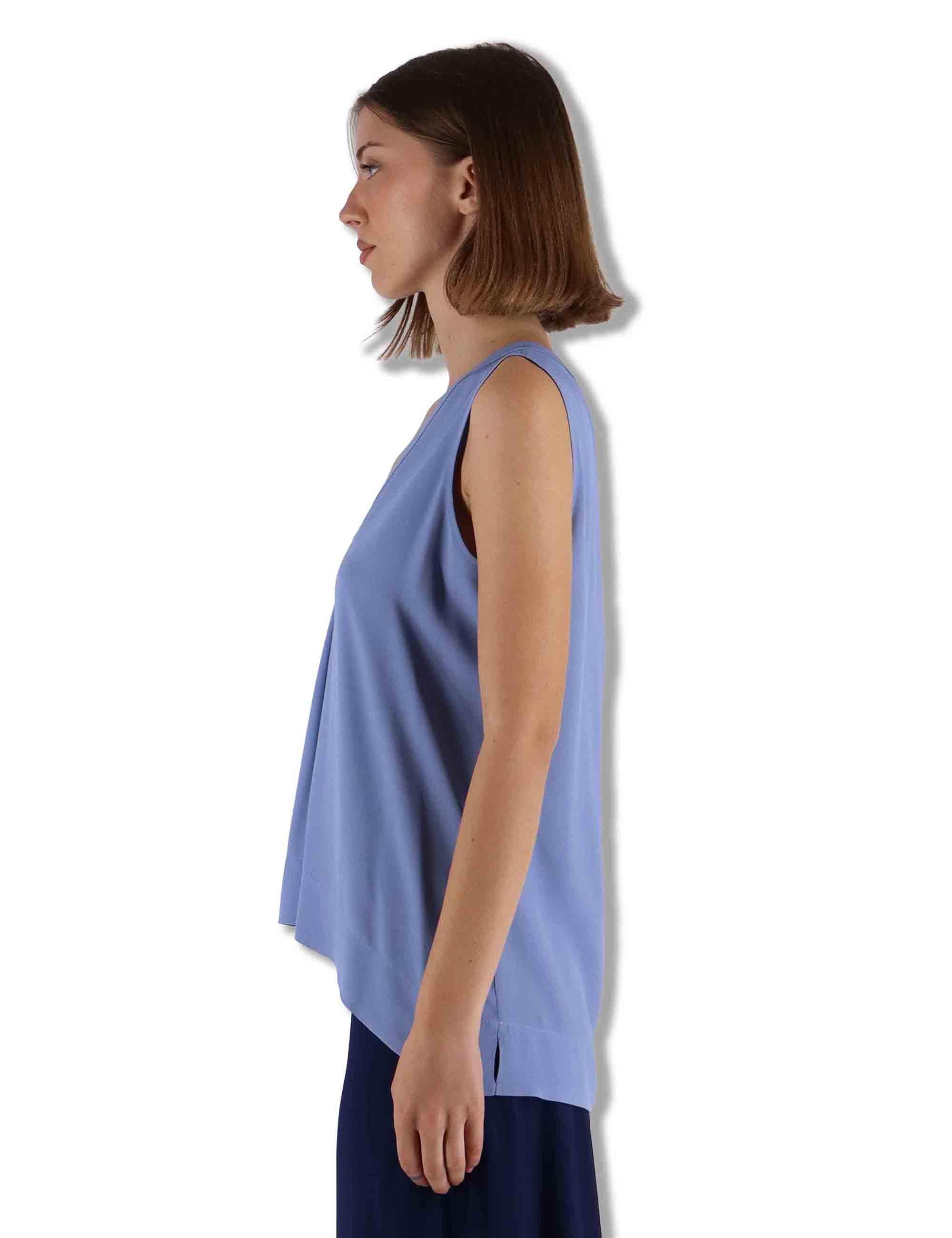Top donna Fluid Crepe in seta azzurra senza maniche maniche scollo a V JP554050672 81001 Maliparmi 