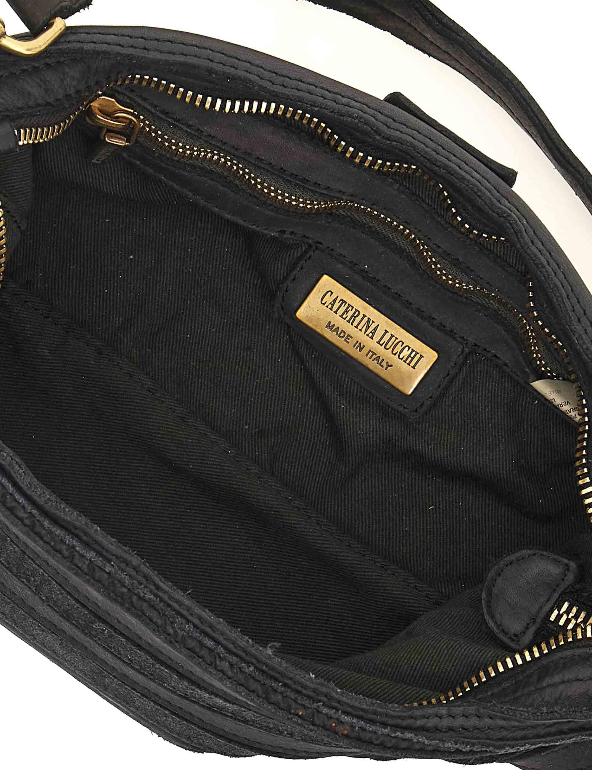 Borsa donna a spalla Nora in pelle e camoscio nero multiriga con tracolla L012960ND X2917 C0001 Caterina Lucchi 