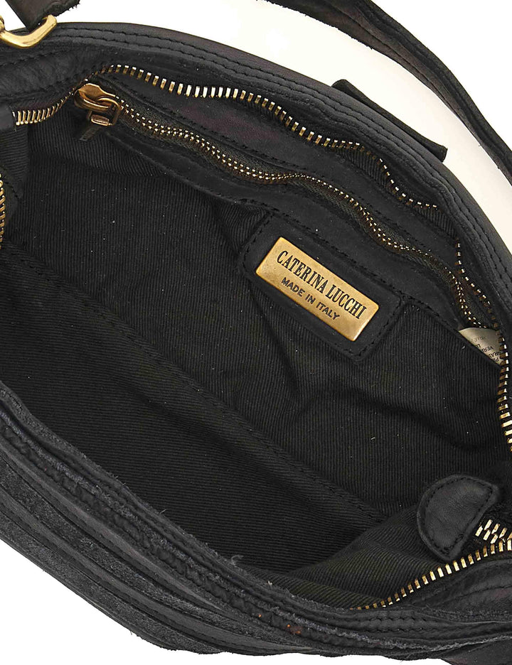 Borsa donna a spalla Nora in pelle e camoscio nero multiriga con tracolla L012960ND X2917 C0001 Caterina Lucchi 